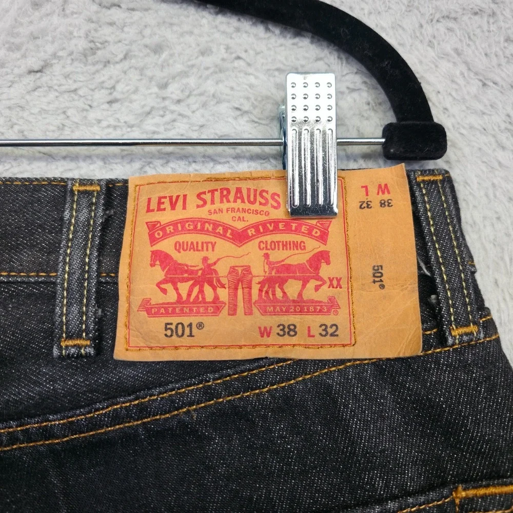 Levis 501 Jeans Mens 38x32‎ Black Straight Original Fit Button Fly Denim 36x28